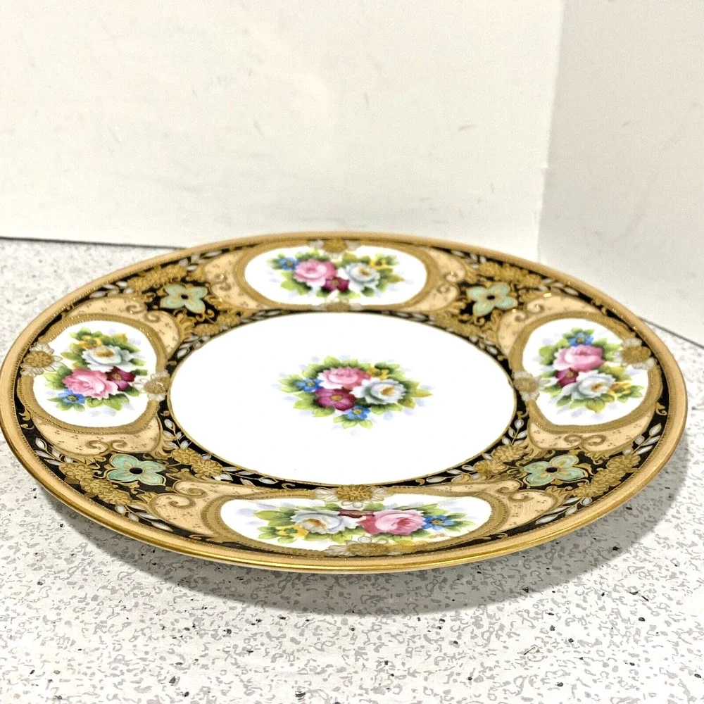 Vintage Morimura Noritake Plate Hand Painted Multicolor Floral Gold Moriage 7.5